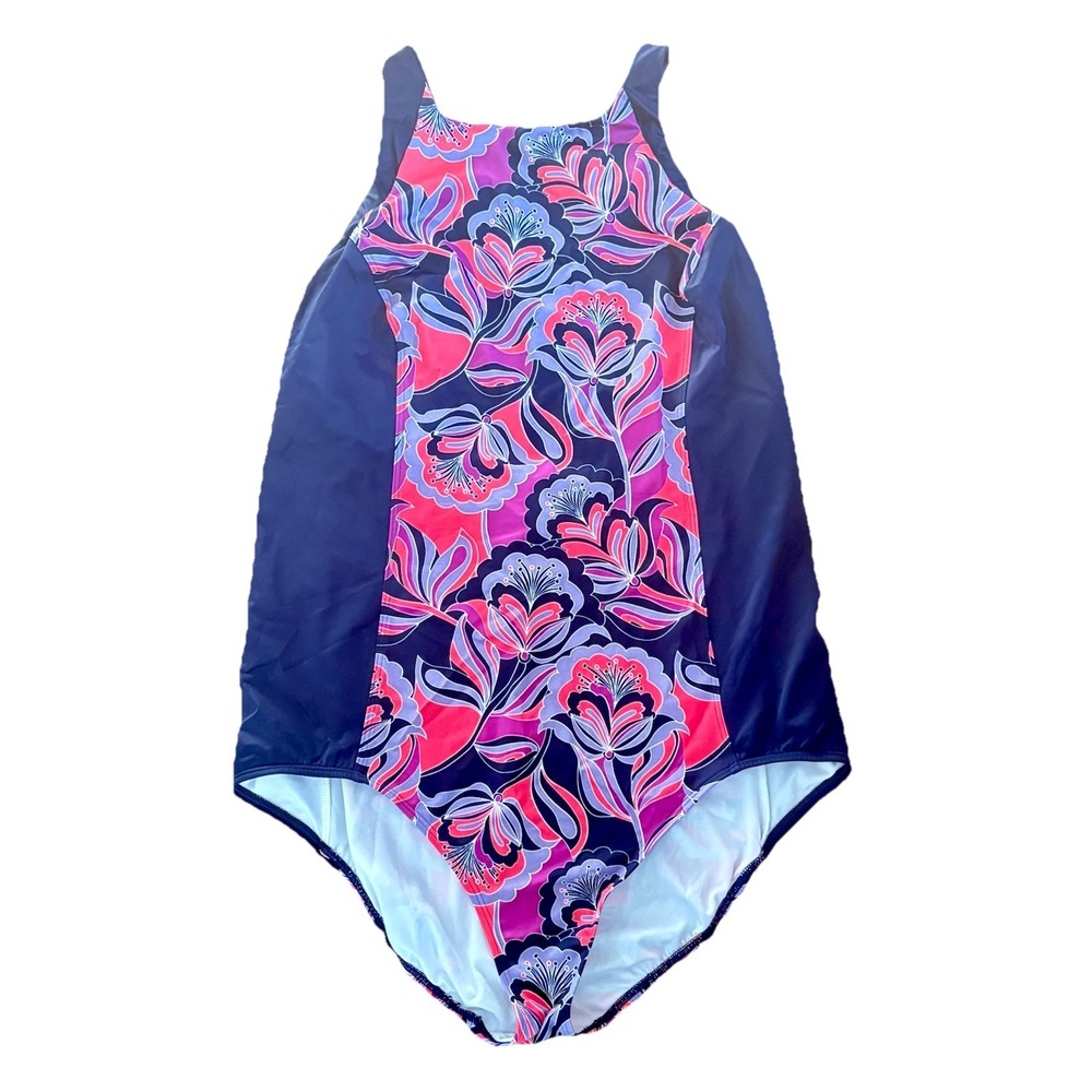 Lands End Sz‎ 18 One Piece Women's Swim Suit Cross Cross Back Great Support E